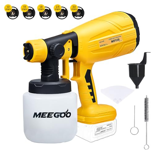 MEE GOO Cordless Paint Sprayer for Fence, Furniture, cabinets, Walls, etc. (Battery Not Included) -Yellow Compatible with DeWalt Batteries