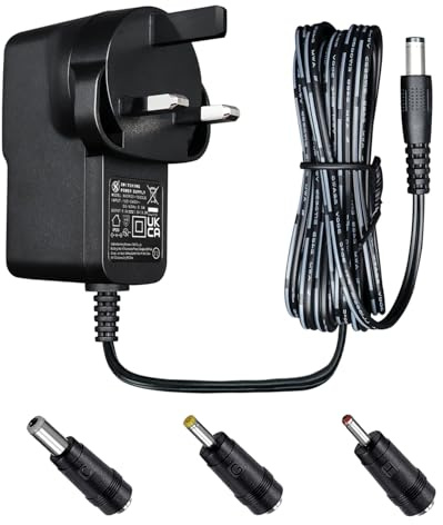 UKCA 9V 1.5A 1500mA 13.5W DC Power Supply Adapter with 3 Tips, 5.5x2.5mm/4.0x1.7mm/3.5x1.35mm, 9V 1A 0.5A for Exercise Bike, Arduinos, DAB Radio, Printer, Christmas items, and More (1.8M Cord)