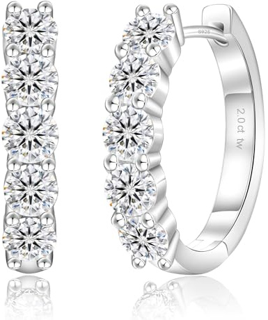 KRKC&CO Moissanit Creolen Silber 925 für Damen, S925 Sterlingsilber, Weihnacht Geschenk, D Farbe VVS1 Reinheit 2,0 Karat hypoallergen, Weißgold beschichtet, Huggie Ohrringe, Hochglanz poliert
