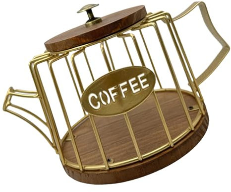 HAISENG Contenitore per cialde di caffè con base in legno e coperchio in filo metallico porta tazze per piano di lavoro della cucina accessori per caffè