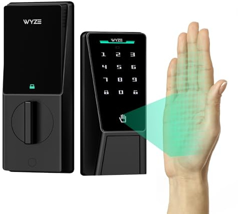 Wyze Palm Lock, Smart Door Lock with Palm Vein Recognition, Keyless Entry Smart Locks for Front Door, Keypad, Auto Lock, Dual Battery, Wi-Fi, Works with Alexa & Google, BHMA, IP53, Mechanical Key