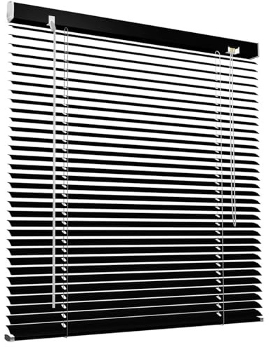 Persianas Venecianas de Aluminio, Persiana contra la luz y Solar Interior y Exterior,Cortinas de Láminas de Aluminio 25 mm, Estores Venecianas Horizontales para Ventana Salón Cocina(Black)