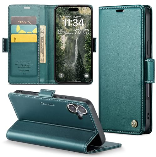 Phernykas Handyhülle für iPhone 17 Hülle Leder,Magnetische Klapphülle mit kartenfach und Standfunktion Smartphone Schutzhülle Lederhülle iPhone 17 Flip Book Case (Blaugrün)