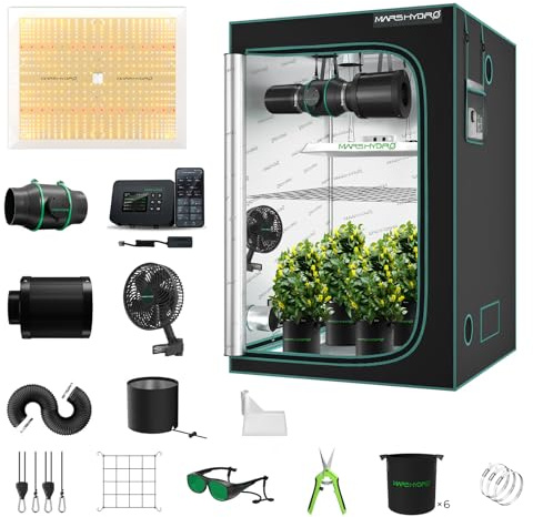 MARS HYDRO TSW2000 Growzelt Komplettset 120x120x200cm für Indoor-Anbau | 300w Dimmbare Vollspektrum LED Pflanzenlampe Hohe Reflektivität Grow Tent 6 Automatik Belüftungssystem mit iControl