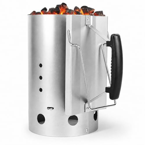 Uniflasy XL Anzündkamin, 30,5 cm, Edelstahlrahmen, Doppelgriff | für Weber 7416 Holzkohlegrill zubehör, kompakter Grillanzünder mit zwei Griffen, Rapidfire Starter, Grillkamin