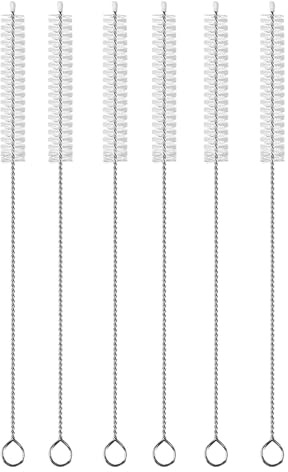 6 Pack Straw Cleaner Brush, Reusable Metal Handles Straw Cleaner Brush Extra Long for Stanley Mug 40, 30, 20 oz, 10mm Wide Straw Cleaner Brush for Sippy Cup, Water Bottle and Tubes (Clear+Clear)