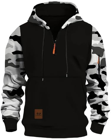 KBOPLEMQ Sudadera con capucha para hombre con media cremallera, suéter de trabajo, camuflaje, sudaderas militares, sudaderas deportivas, chaquetas tácticas de invierno, manga larga, sudadera con