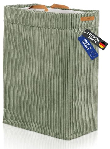 Lycce Wäschekorb Cord – Nischenwäschekorb, waschbar, faltbar (salbei) | platzsparend & praktisch, waschbare Bezüge, faltbar, Schlafzimmer, Kinderzimmer & Badezimmer