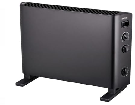 Zephir ZCV2005TT-N Termoconvettore Elettrico da Terra 2000W 2 Livelli di Potenza con Funzione Turbo Timer 3 Ore, Termostato Regolabile Sicurezza Antiribaltamento Colore Nero