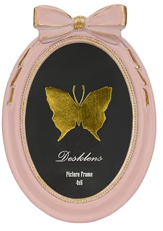 Pink Oval Picture Frame 4x6 Elegant Bow Photo Frame, Wall & Tabletop Display, Vintage Decor for Living Room Bedroom Office Dining Room, Perfect Birthday, Anniversary, Mother’s Day Gift for Women