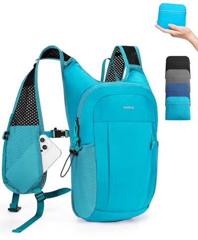 ECOHUB 15L Lightweight Packable Hiking Backpack for Travel, Small Daypack with Chest Strap & Phone Pocket, Water Resistant Foldable Backpack for Men Women