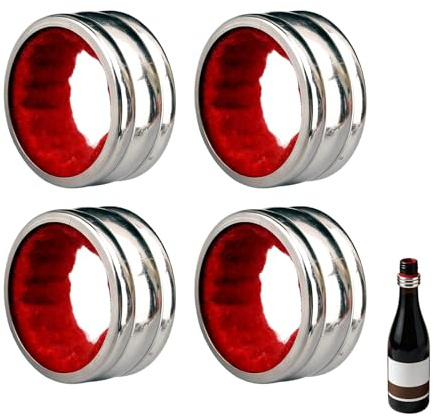 4 Pcs Stainless Steel Wine Drip Rings - Leakproof Drip Stoppers Collars for Wine Bottles (Red, Silver)