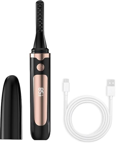 Electric Eyelash Curler, 4 Modes Heated Eyelash Curler, Electric Lash Curlers with LED Display USB Charging for Beginners Makeup Pros (Black Gold)