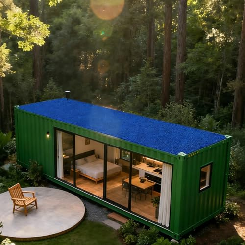Rain Noise Reducer for Awning & Roof, Soundproofing Mat with Thickened Coils, Non-slip Pvc, Heat Insulation & Flame Retardant, Silencer Drop Pads for Sunroom, Patio(Blue,5.2 * 26.2 ft)