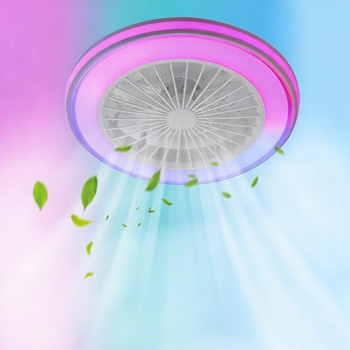 Smart-LED-Deckenleuchte mit Ventilator, RGB , Sternenhimmel Bluetooth-Musik | 40W Deckenventilator-Leuchten 6 Lüftungsgeschwindigkeiten, stufenlos dimmbares Licht für Wohnzimmer, Schlafzimmer(50CM)
