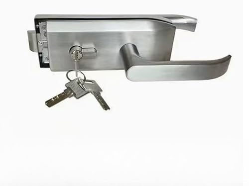 Serrure de porte en verre en acier inoxydable avec serrure, serrure de porte intérieure avec 3 clés, poignée coulissante pour verre, bureau, salle de bain, chambre à coucher, balcon, ferrure de porte