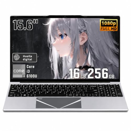 MOREPC Ordenador Portátil 15,6 Pulgadas,Membrana de Teclado Español,Windows 11 Pro,16GB RAM 256GB SSD, Ampliable TF 512GB,PC Portátil Core i3,Full HD, Portátil Ligero para Oficina y Teletrabajo, Gris