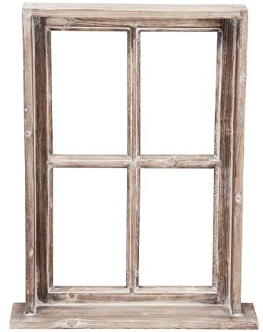 Posiwio Cornice per finestra decorativa con cornice e ripiano in legno stile rustico marrone shabby