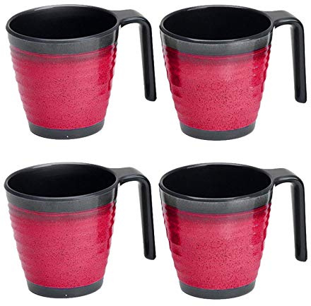 Melamin Camping 4 Tassen 300 ml - Schwarz-Rot - Stapelbar - Trinkbecher Kaffeetasse Kaffeebecher