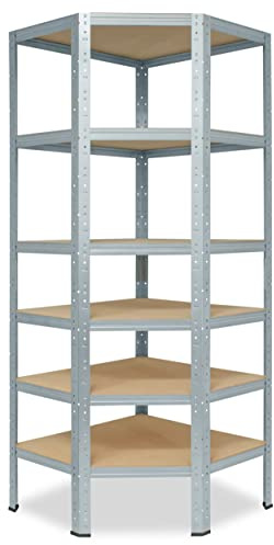 shelfplaza® HOME Eckregal 200x90x60cm Schwerlast Verzinkt/Metallregal Stehend 6 Böden Je 145kg Tragkraft/Corner Shelf Schwerlastregal Ecke/Steckregal