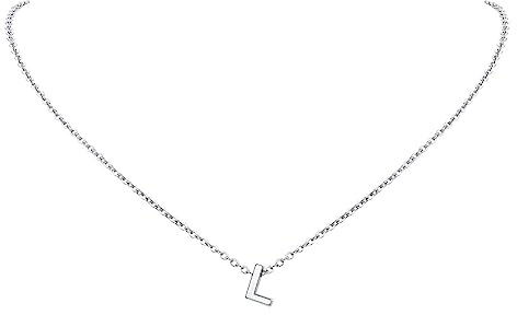 FindChic Kette L Damen Kette mit Buchstaben Silber Alphabet Anhänger Mädchen Initial Necklace Klein Anfangsbuchstaben Kette aus Edelstahl Geschenk für Geburtstag Muttertag Weihnachten