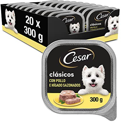 Cesar Våt mat för hundar, Kyckling och lever smak (20 burkar x 300g)