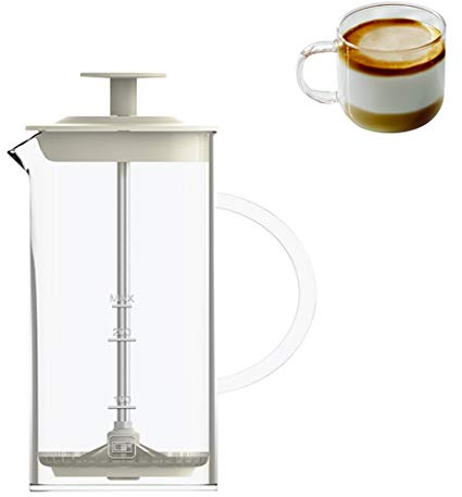 LTLWSH Handheld Milk Frother Transparent Handheld Glass Milk Frother Borosilicate Glass Milk Foamer With Fine Mesh Sieve Coffee Frother 450ML