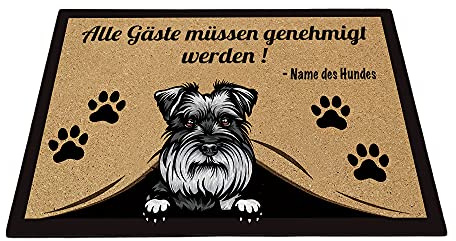 BAGEYOU Benutzerdefinierte Fußmatte mit Meinem Liebeshund Schnauzer Hund Alle Gäste müssen genehmigt Werden Bodenmatte 90 x 60 cm