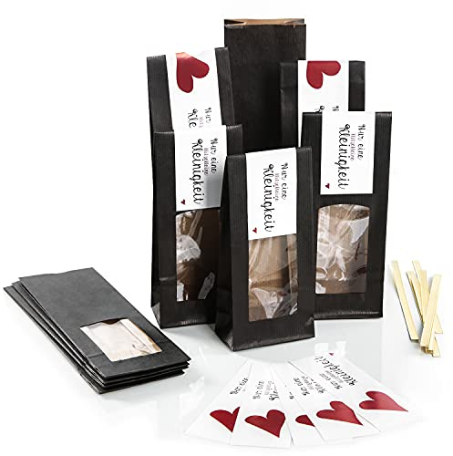 Logbuch-Verlag 10 Geschenktüten für Lebensmittel 8,5 x 5 x 26,5 cm mit Aufkleber EINE KLEINIGKEIT - Tüte mit Sichtfenster zum Befüllen