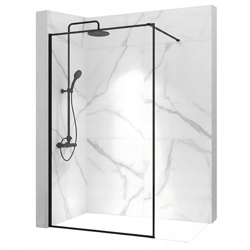 Rea BLER 110 Parete Doccia NERA - WALK IN Vetro temperato trasparente di sicurezza 8 mm (Nero)
