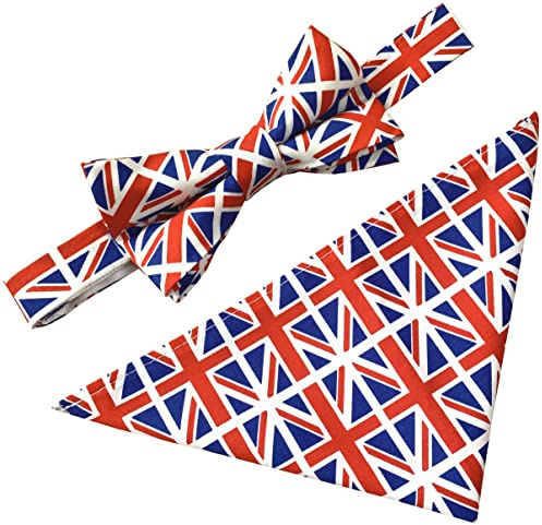 Herren-Fliege und Einstecktuch, 100 % Baumwolle, Union Jack-Design, Rot / Weiß / Blau, Einheitsgröße