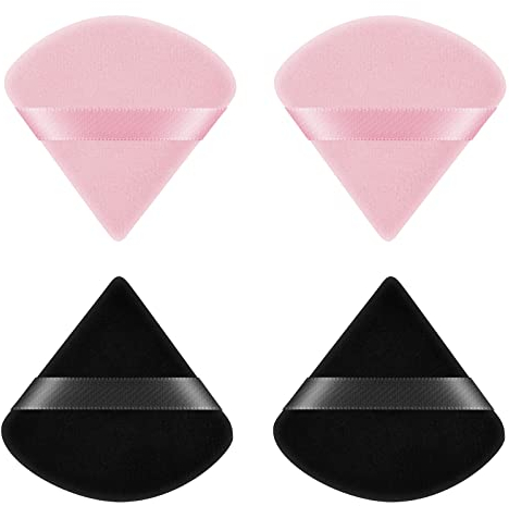 Ainiv 4 PCS Powder Puff, Triangle Makeup Puff, Reusable Soft Powder Sponge, Washable Wet Dry Dual-Use Cosmetic Puff, Face Powder Puff for Loose Powder Foundation Cream Blush Wetand or Pressed Powder
