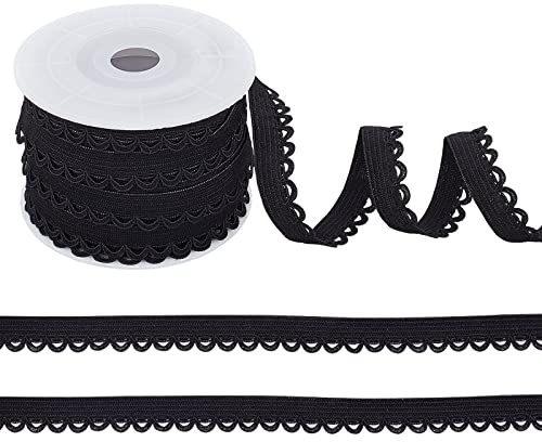 NBEADS 10.94 Yards (10 m) Gummiband, 12 mm Flach Laciness Wäschegummi Elastische Schnur Edge Gehäkeltes Kordelband mit Riemenkante Für Näharbeiten Hochzeitsdekoration Geschenkverpackung, Schwarz