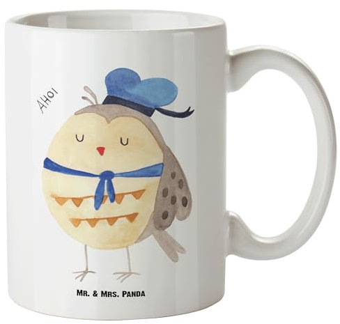 Mr. & Mrs. Panda XL Tasse Eule Matrose - Geschenk, Owl, Hochzeitstag, Jumbo, Große Mit Henkel, Riesenkaffeetasse, Ehe, Riesentasse, Übergröße, Freundin
