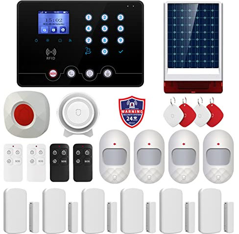 Wolf Guard WiFi 4G Wireless Home Burglar Security Alarm System Kits W4Q-Black-W06, Tuya Smartlife APP, Amazon Alexa, with RFID cards, Solar Siren, Window Door sensors, Motion Detector