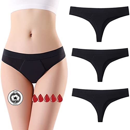 ZVZK Mutande mestruali Assorbenti 20ML Donna Tanga Slip Ciclo Mestruale Intimo Mutandine Perizoma Slip (M, 3 Nero)