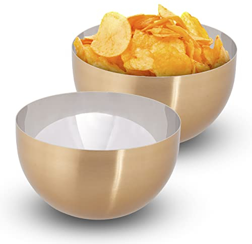 Relaxdays 2 x Servierschüssel rund, H x D: 8,5 x 15 cm, aus Edelstahl, für Snacks und Salate, Servierschale Küche, gold/silber