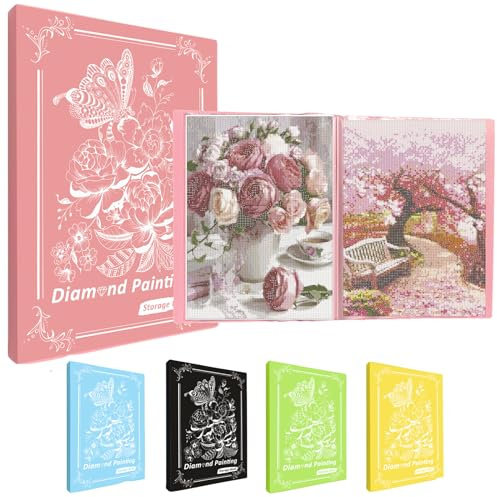 MUFEKUM Diamond Painting Album A3 Mappe Mit 60 Klarsichthüllen (Rosa) | A3 Diamond Paintings Bildersammlung Aufbewahrung Folder Kunststoffmappe für Kunstportefeuille, Diamond Painting Zubehör