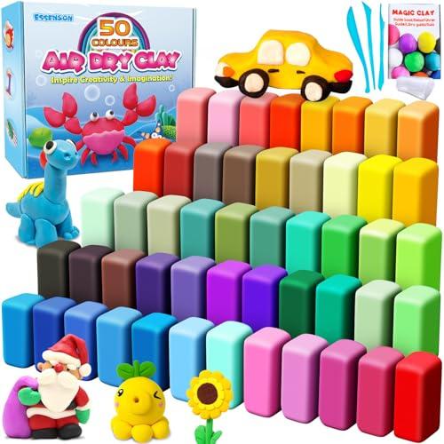 Modelliermasse-Set - 50 Farben Lufttrocknende magische Knete für Kinder, Geschenk für Jungen und Mädchen im Alter von 3-12 Jahren