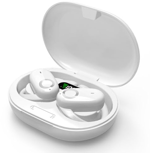 FAOONNMY Casque Non Intra-auriculaire TWS À Conduction Osseuse Bluetooth 5.3, Casque De Course À Pied À Pince, Casque De Sport Antibruit Étanche IPX5, Casque Tactile À Écran d'alimentation LED White