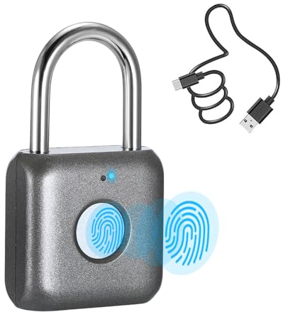 Fingerprint Padlock eLinkSmart Small Smart Padlock Keyless Lock for Locker Gym Cabinets Suitcase Tool Box Case Grey
