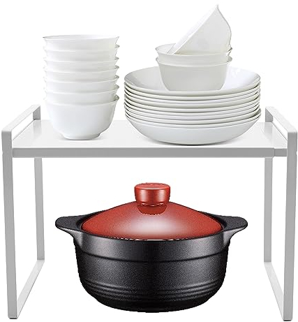 Loohacp Küchenregal Organizer Teleskop Schrankeinsatz, Metall & Holz Stapelbarer Regal, Regaleinsatz Ausziehbar, Küchenregal Regaleinsatz Für Zusätzlichen Stauraum