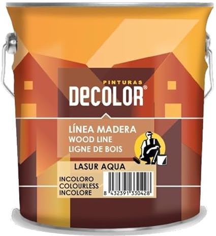 PINTURAS DECOLOR Barniz Lasur al Agua para Madera. Interior y Exterior. Cerezo. 750 ML