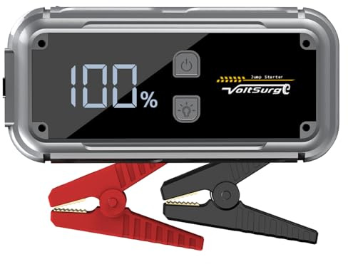 VoltSurge Booster Batterie Voiture 5000A, Démarreur de Batterie de Voiture Portable(Jusqu'à 8.0L Diesel ou Tout Gaz), 12V Jump Starter, Pinces Intelligentes avec Écran, Lumière LED (D05US)