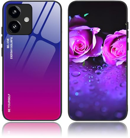 BORYA Funda para Motorola Moto G54 5G, Ultradelgado Antigolpes Suave Silicona TPU Bumper Carcasa, Vidrio Templado Estuche, Elegante Gradiente Caso, Azul-Rojo Gradiente