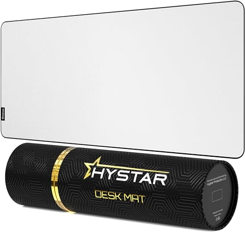 Hystar® Extended Gaming Mouse Pad | XXXL 45 x 20 | 5mm Thick, Waterproof Surface, Smooth Polyester Fabric, and Natural Rubber Base | Classic White