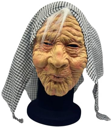 Generisch Alte Frau Maske - mit Kopftuch - jemand die 50 jahre alt wird - oma kostüm - Hexenmaske -halloween Masken Faschingmaske