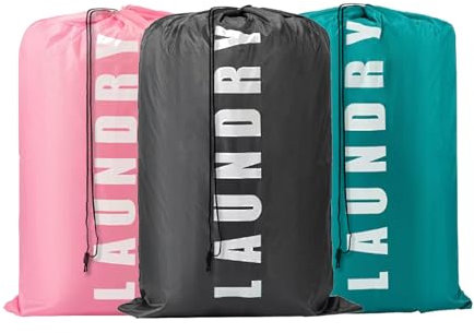 GOTRUST 3pcs Laundry Bags with Drawstring, Extra Large Travel Laundry Bag, Foldable Fabric Laundry Bag, Dirty Clothes Washing Bags for Holiday, Camping, Caravan, Dormitory