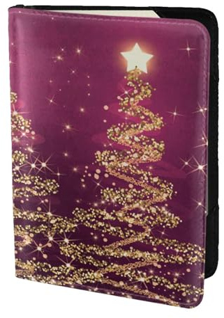 YUNWEIKEJI Elegante Funkelnde Weihnachtsbäume in Rosa und Lila, Reisepasshülle PU Leder Reisebrieftasche Reisepasshülle Reisepasshüllen 5,5 Zoll