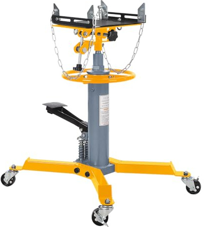 JustSmart Dual Plunger Hydraulic Transmission Jack 1322lbs Capacity, 33.5-69 High Lift 2-Stage Hydraulic Telescoping Jack, Trans Jack Stand with Non-Slip Pad, Foot Pedal & Swivel Wheel, Yellow